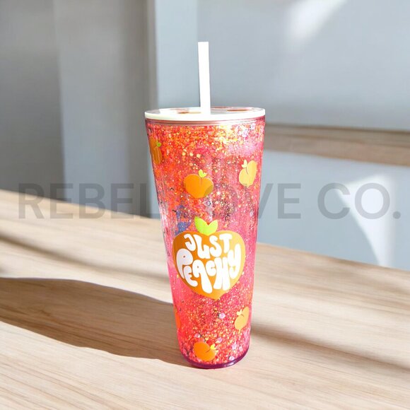 Other - Just Peachy 24oz Snow Globe Tumbler, glitter, trendy, perfect gift, BFF